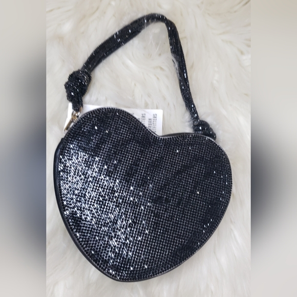 Kimchi Blue NWT Black Rhinestone Heart Mini Baguette Bag |Coquette Girl Y2K Glam - Picture 11 of 12